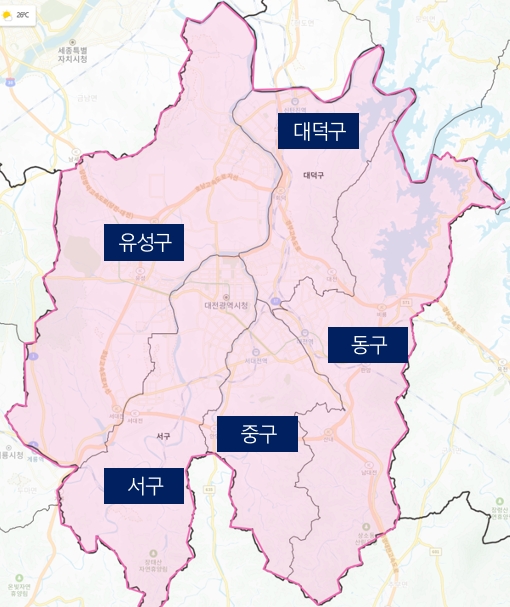 대전의 행정구역 (구 기준)