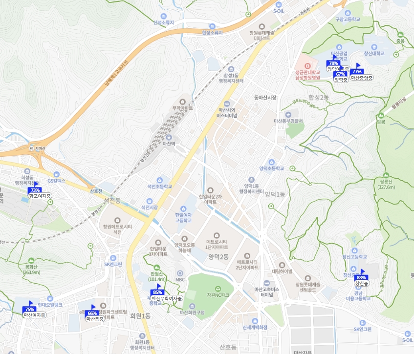 마산회원구 중학교 분포